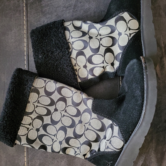 COACH SIGNATURE *C* LOGO CALF HEIGHT BOOTS. SZ 6 BLACK& KAHKI - Picture 3 of 7